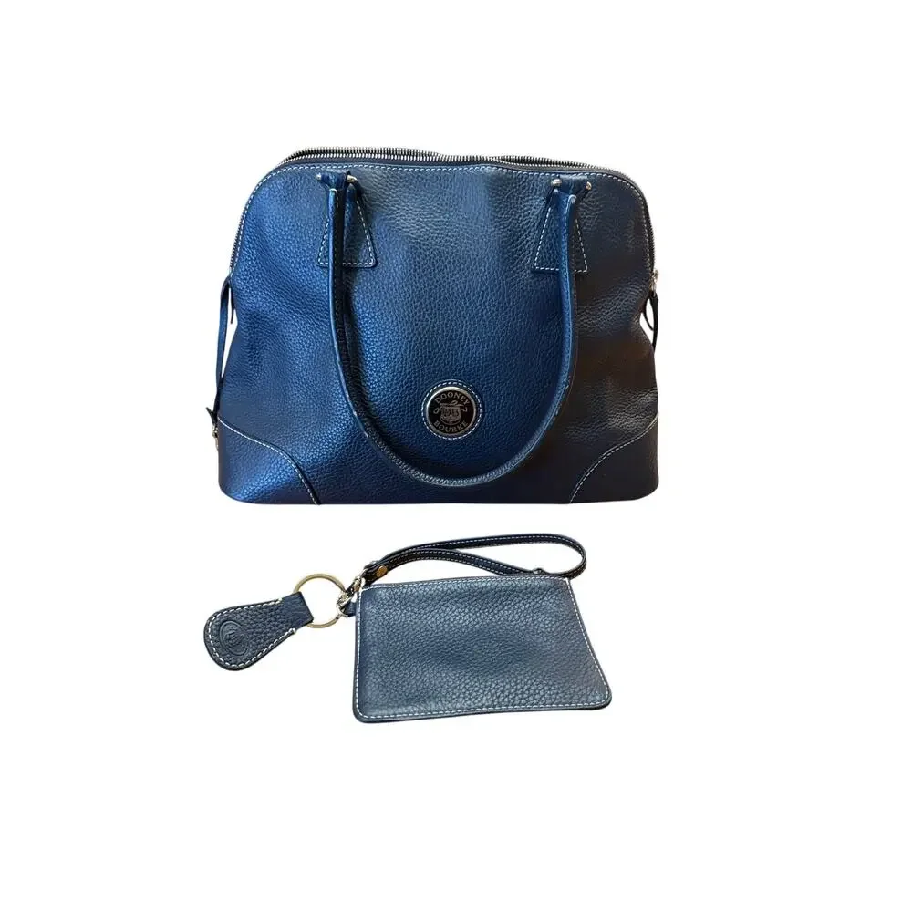 Dooney and Bourke Marine blue pebbled leather domed satchel w/wristlet key fob